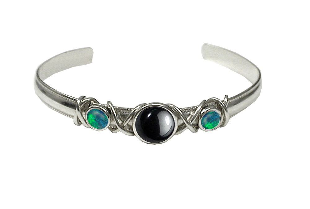 Sterling Silver Hand Made Cuff Bracelet With Hematite